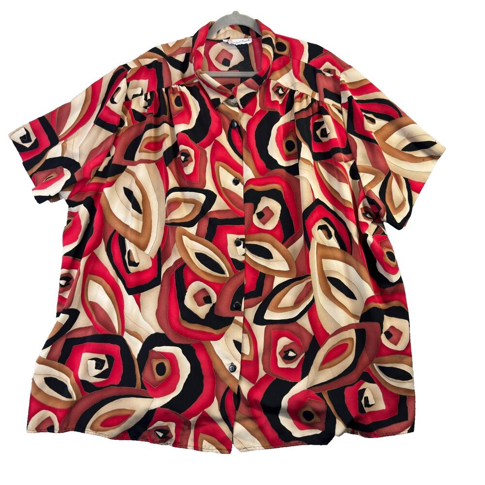 A Personal Touch Shirt Womens 5X Red Retro 70s Abstract Geometric Print Vintage